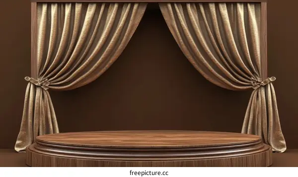 Brown Velvet Stage Curtains with Wooden Platform
