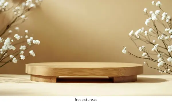 Elegant Wooden Display Podium with Flowers