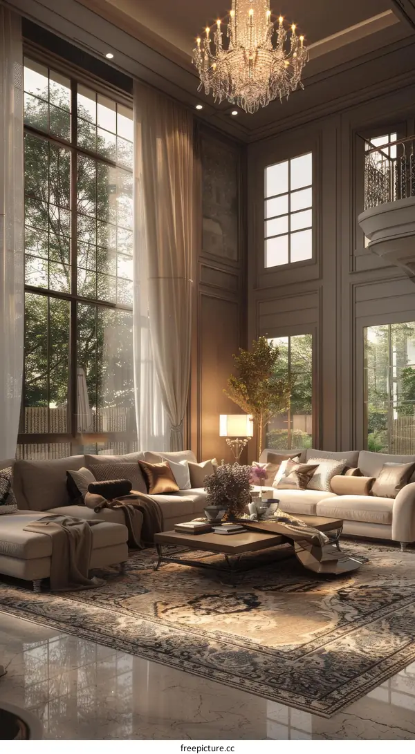 Contemporary Living Room with Brown, Beige and Gray Decor
