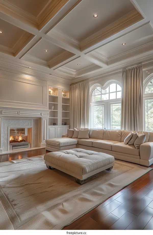 Modern Living Room with Fireplace and Floor-to-Ceiling Windows