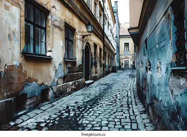 Narrow Cobblestone Street in Old European City