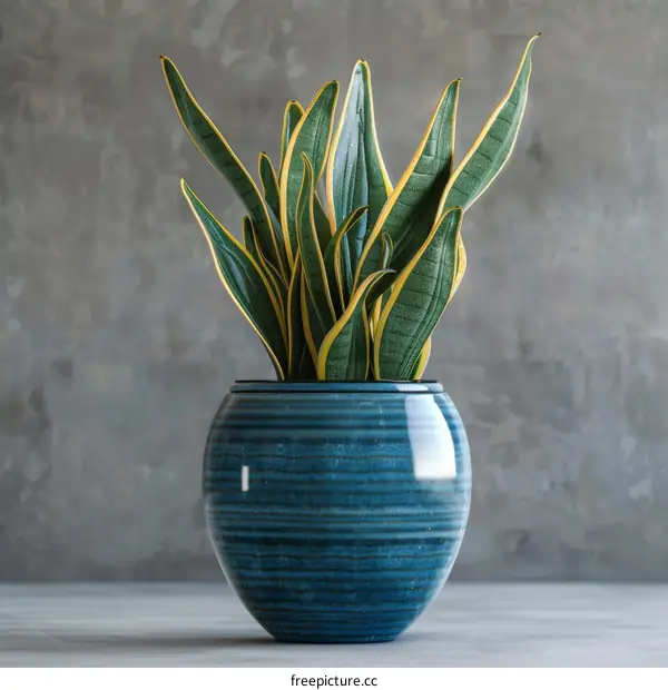 A Low Maintenance Snake Plant in a Blue Pot