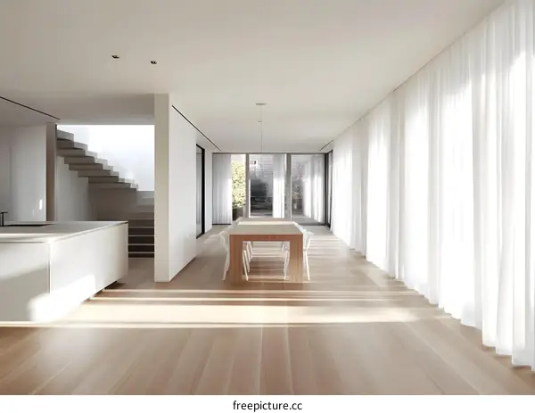 Minimalist Modern Home Interior Design With White Walls and Wooden Floor