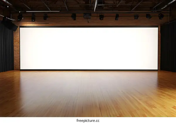 Empty Stage with Brick Wall and Wooden Floor