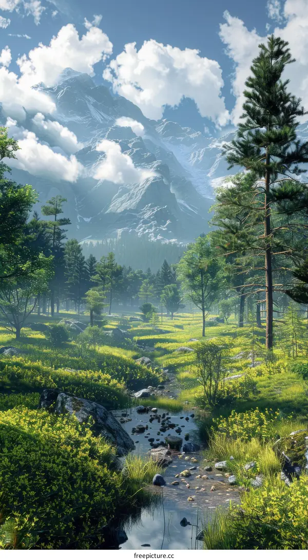 Enchanting Mountain Stream in the Serene Valley