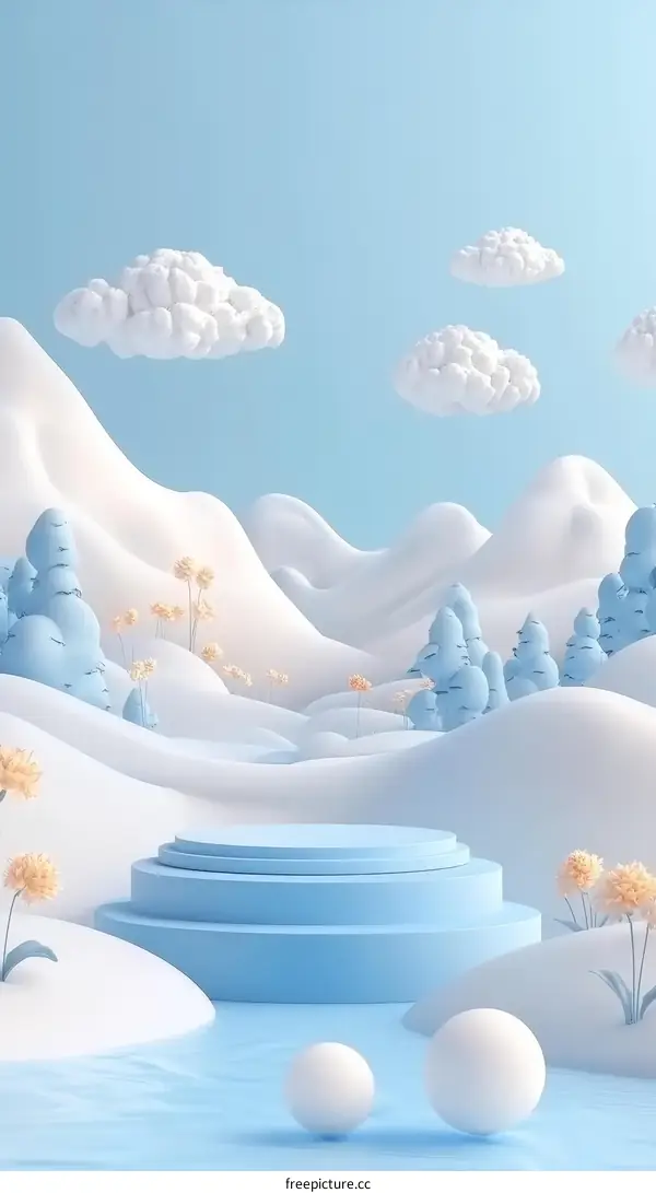 Pastel Winter Scene with Blue Podium