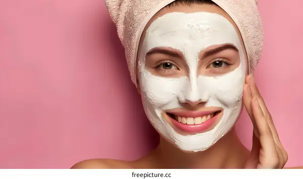 Woman with a White Facial Mask Smiling at the Camera