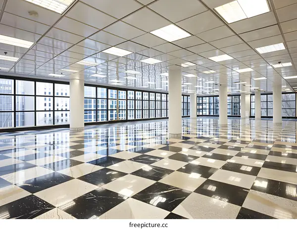 Empty Modern Office Space With Checkered Floor