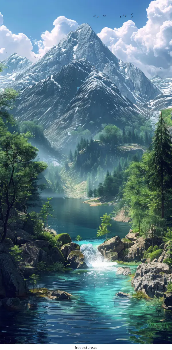 Stunning mountain range and crystal clear lake in picturesque landscape