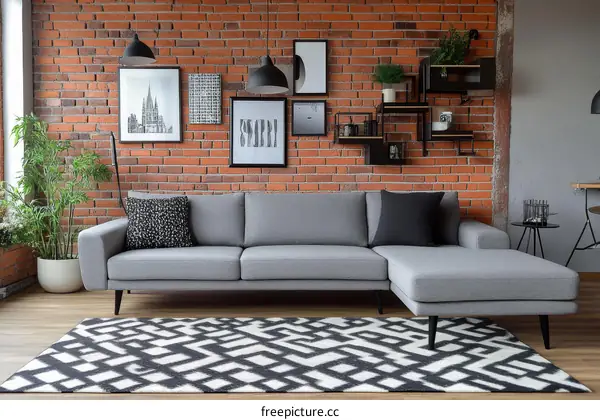 Modern Living Room with Brick Wall and Sectional Sofa