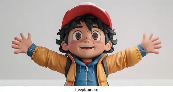 3D Cartoon Boy with Open Arms