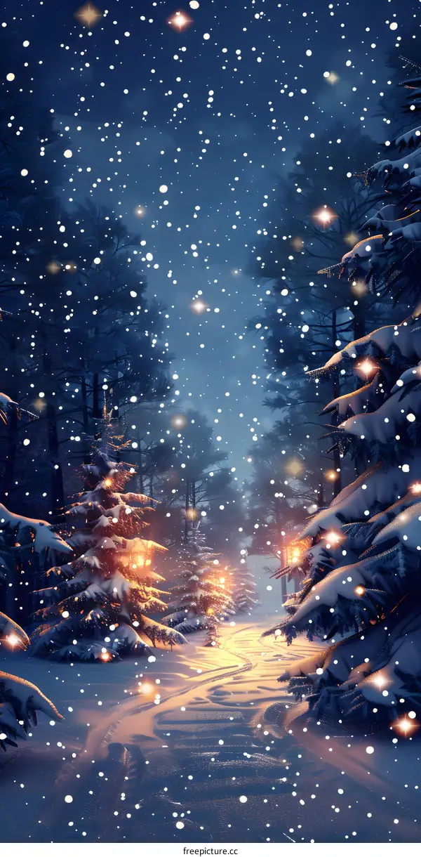 Snowy Night in the Woods