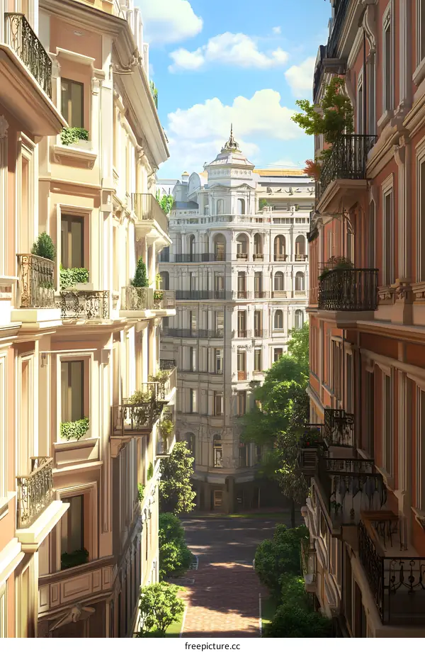 Narrow Alleyway Between Old European Buildings