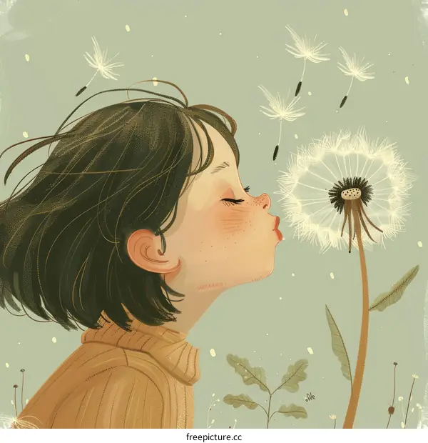 girl blowing dandelion illustration