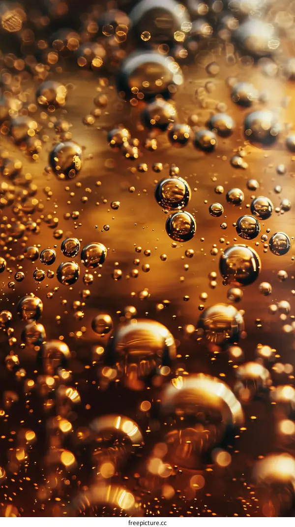 Close-up of bubbles in a glass of cola