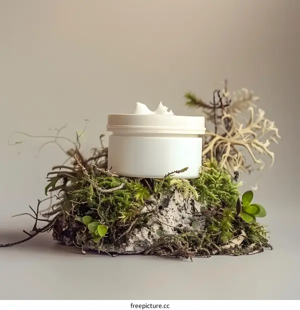 White Cream Jar on Mossy Rock