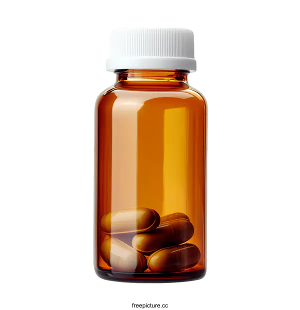 [Transparent Background PNG]Amber Glass Bottle with Pills