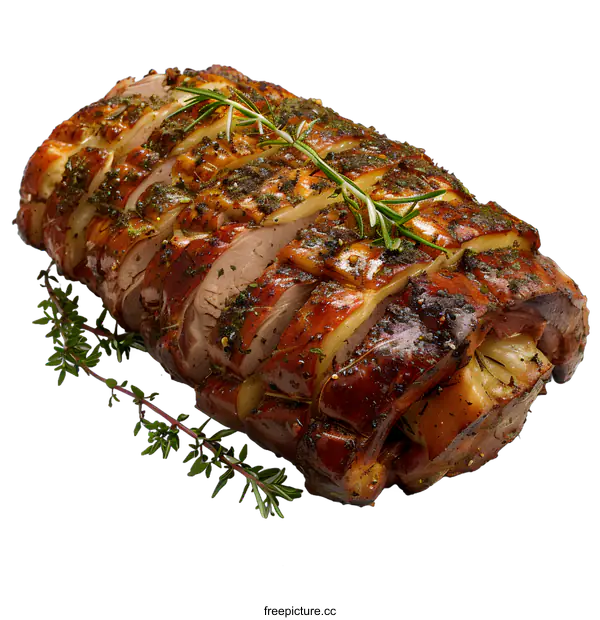 [Transparent Background PNG]Roasted leg of lamb with rosemary and thyme