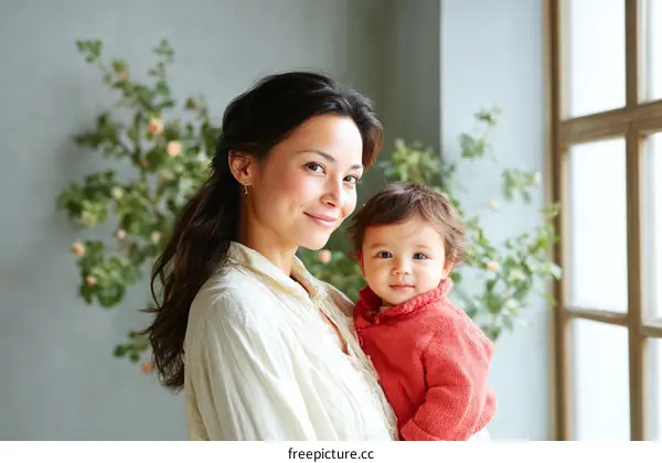 Happy Young Mother Holding Cute Baby Girl Indoors