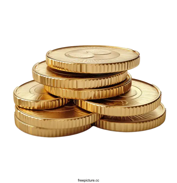 [Transparent Background PNG]Stack of Gold Coins on White Background