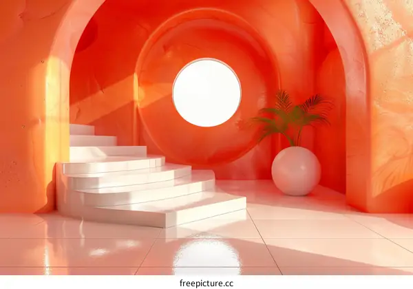 Stylish Modern Orange Interior Design with White Steps