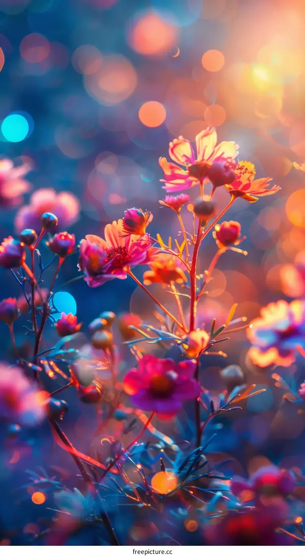 Close-up of Colorful Wildflowers in a Field with a Bokeh Background