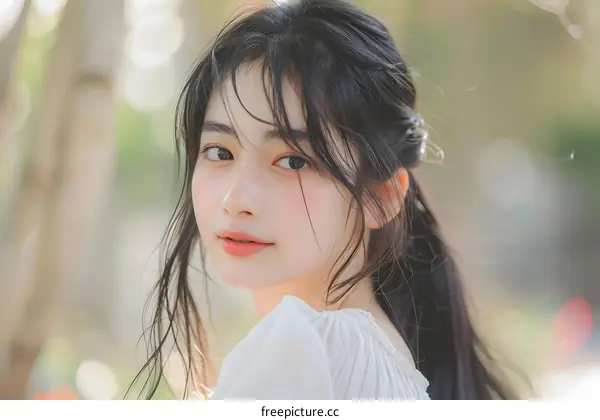 Portrait of a Young Asian Woman with Long Black Hair