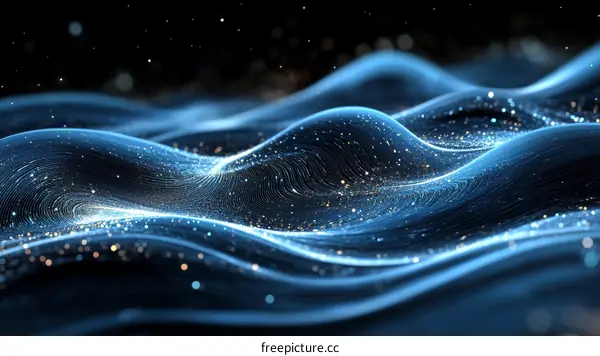 Abstract Blue Wave with Sparkling Particles