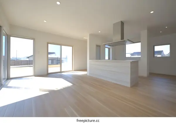 Modern Kitchen Design with White Cabinets and Wood Flooring