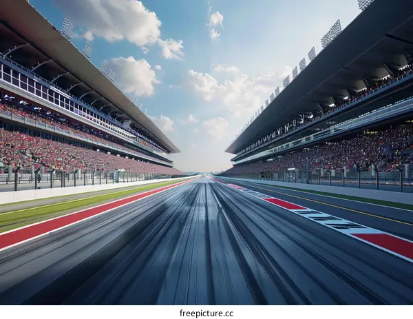 Formula One race track with empty grandstands
