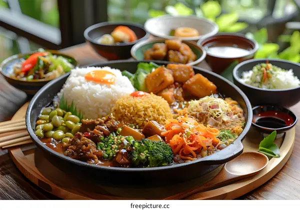 Japanese curry rice with egg and vegetables
