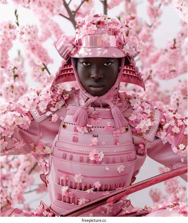 Black Samurai with Cherry Blossom on Pink Armor