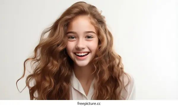 Portrait of a smiling young woman with long brown hair