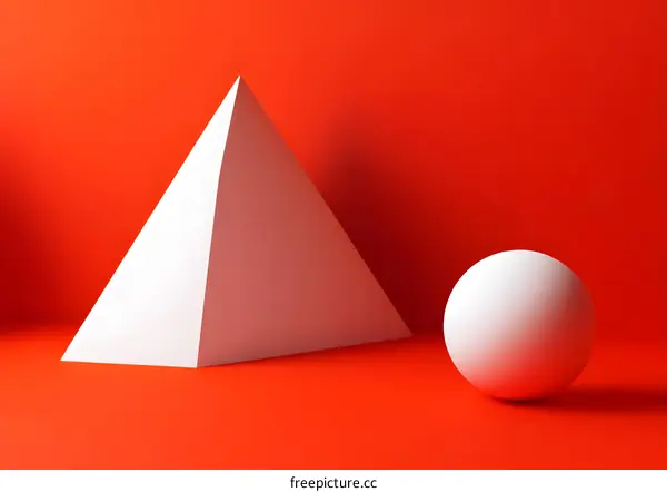 White Geometric Shapes on Red Background Minimalist Abstract 3D Rendering