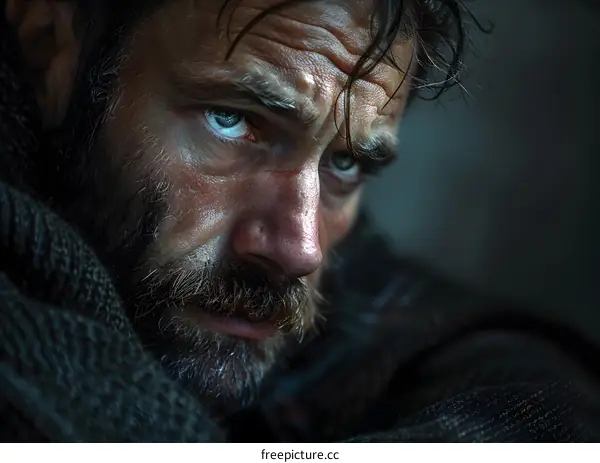 Portrait of a Man with a Beard and Blue Eyes