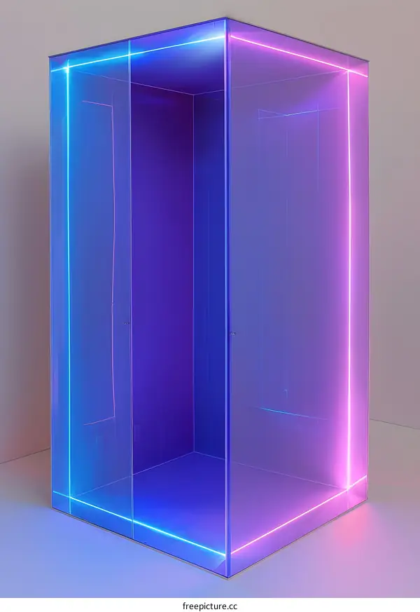 Neon Light Installation in a Glass Cube