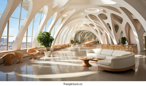 Futuristic Interior of Modern Airport Terminal