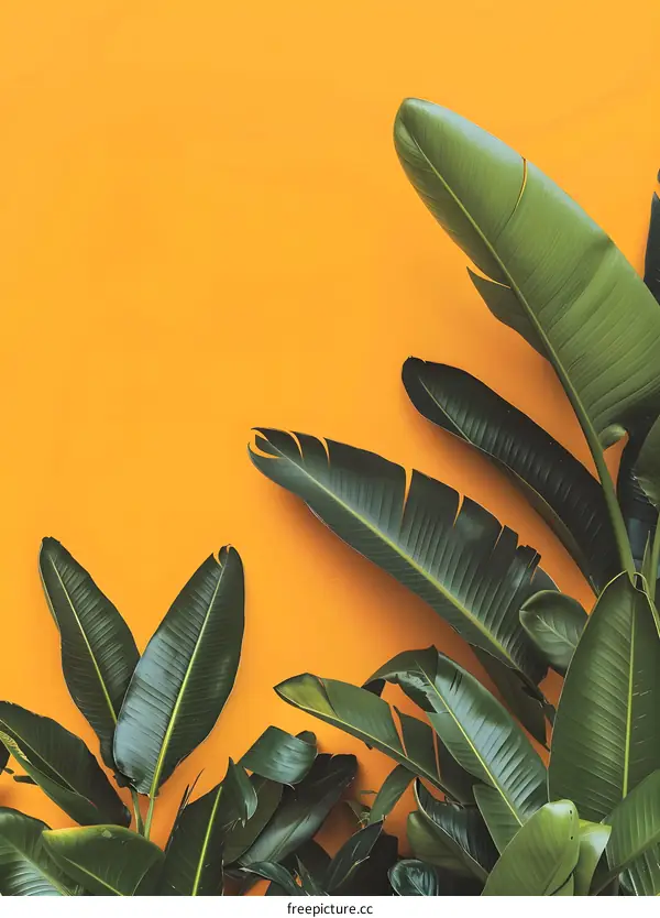 Tropical Leaves on Yellow Background