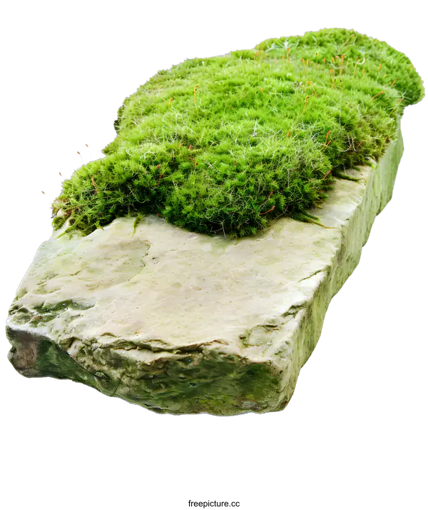 [Transparent Background PNG]Green Moss on a Stone Isolated on White Background