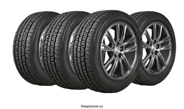 [Transparent Background PNG]Set of Car Tires and Wheels