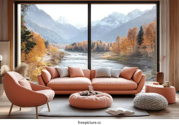 Autumn Mountain View Living Room Interior Design