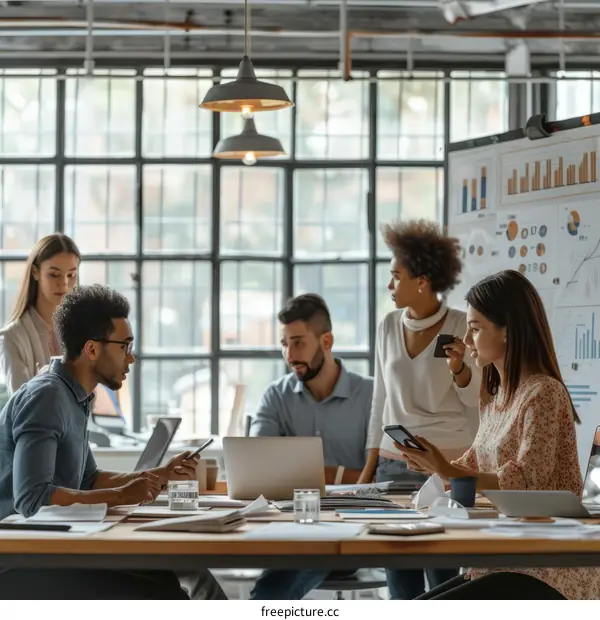 Multiethnic business team discussing ideas in modern office
