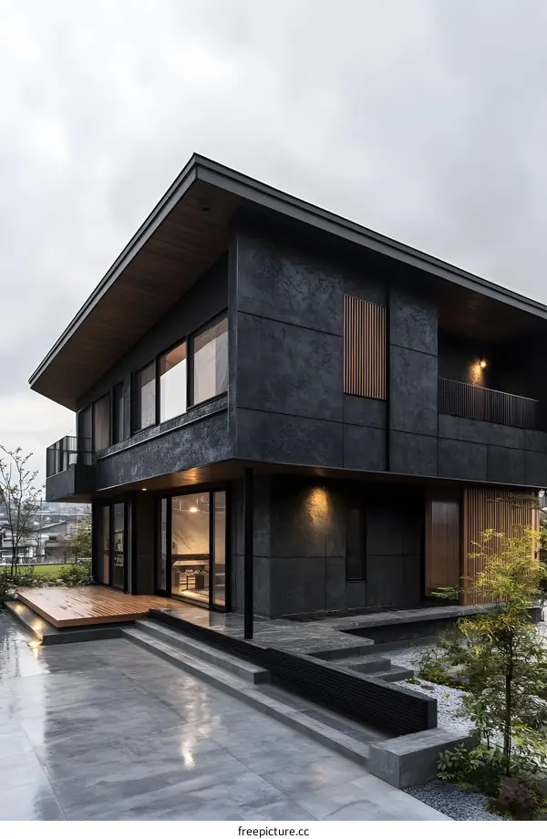 Modern Black House Exterior With Wooden Accents