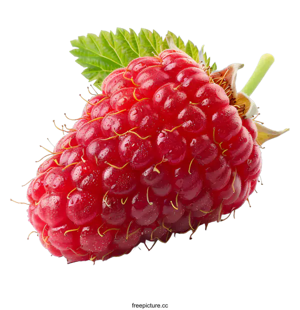 [Transparent Background PNG]Fresh Ripe Raspberry with Leaf