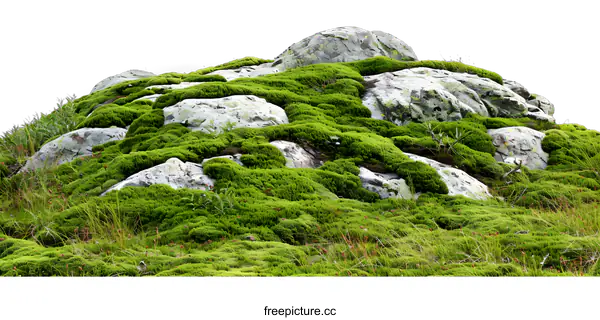 [Transparent Background PNG]Green Moss Covered Rocks With White Background