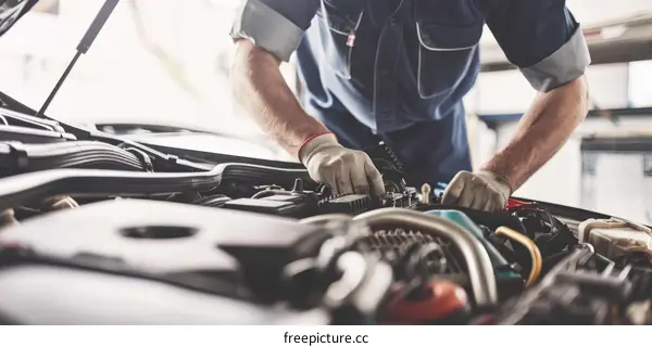 Auto Mechanic Servicing a Car Engine