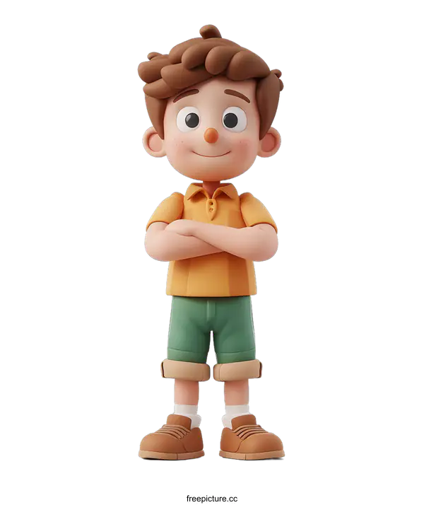 [Transparent Background PNG]Confident Cartoon Boy Arms Crossed
