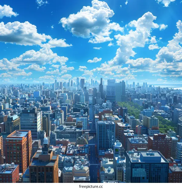 New York City Skyline View with Beautiful Sky