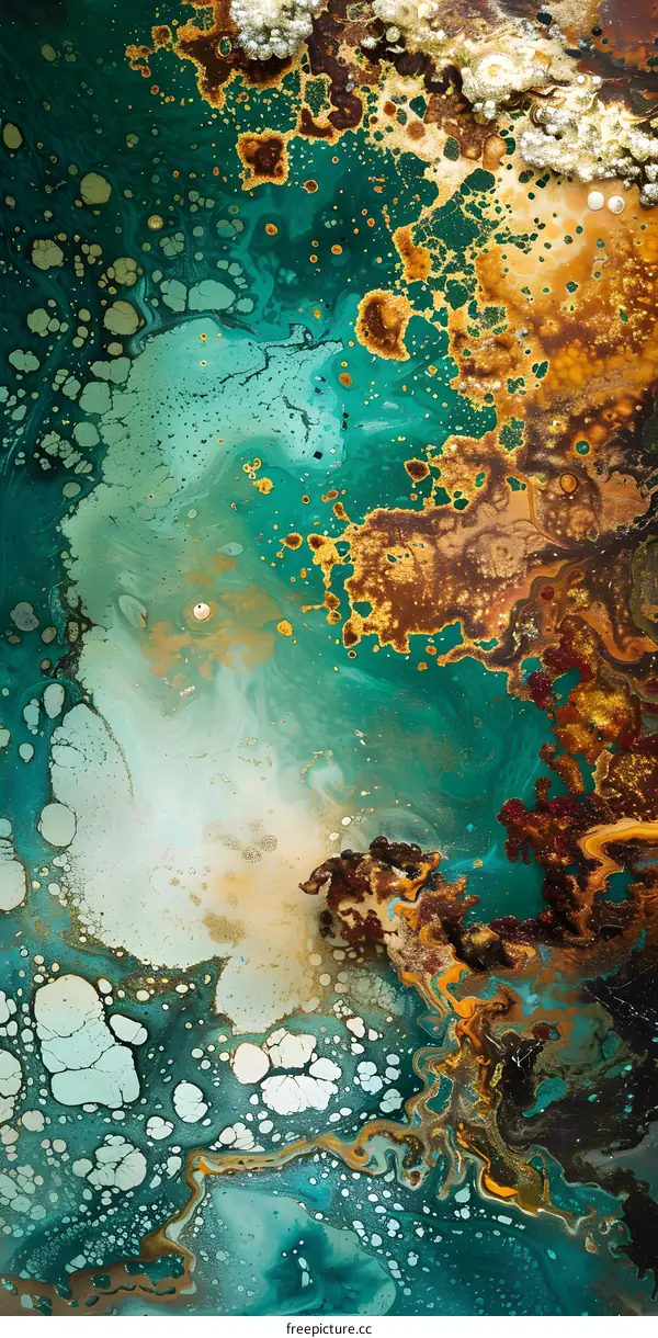 Abstract Green and Gold Swirls Acrylic Painting