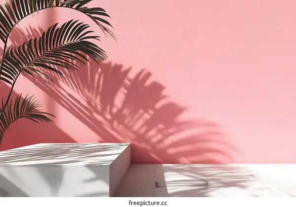 Pink Minimalist Display Podium with Palm Shadow